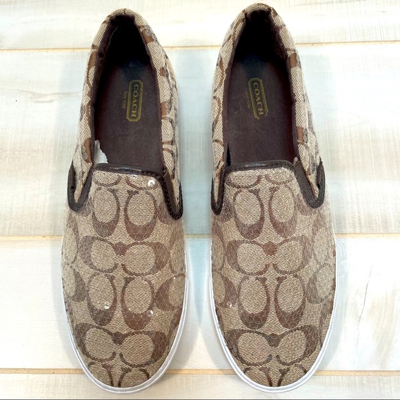 Coach Signature Kivy Brown Sequin Sneakers 9B - Picture 3 of 9